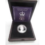 ER.II 90th Birthday Silver proof £5 28.28g Silver proof .925 silver coin in fitted case with COA