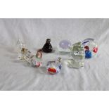 Selection of glass paperweights, miniature glass and animal figurines