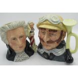 Royal Doulton character jugs Mozart D7031 and Veteran Motorist D6633 (2)