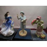 Three Royal Doulton figurines including Rebecca HN4041, Queen Mother HN4086, and British Sporting