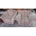 Beige armchairs with green, red and orange stripes (2)