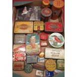 Collection of vintage tins including John Bull Compact and Complete Repair Kit for Small Cars and