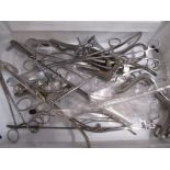 Selection of stainless steel medical instruments and tools including forceps etc