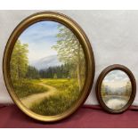 T. Jähnra; Forest landscape, oil on canvas, 48.5cm x 38.5cm, and a river landscape by the same
