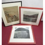 William Nicholson (C19th) Jorrocks colour print (A/F) and two monochrome photographs, farming scenes