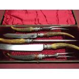 Late C19th/early C20th Robert. F. Mosley of Sheffield carving set with horn handles and fitted in