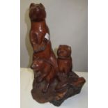 Yew Wood carved sculpture of an otter family, signed GRS Old Edlington 1983, H45cm