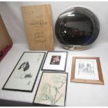 Collection of pictures and mirrors including a pen sketch of York Minster by Colin Wurhamsul,