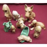 Collection of nine Sylvac dog of various sizes and colours, max H20cm (9)