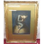 Shipwrecked girl with harp on rock, colour print, in gilt wood and gesso frame, 49cm x 36cm