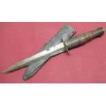 Fairburn Sykes stlye commando dagger with later added strip leather grip, home made sheath, standard