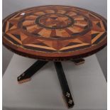 Hand crafted small occasional specimen table on leather splayed legs and copper wrapped feet, W62cm