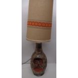 c1970's West German Fat Lava studio pottery lamp with hessian shade, total H114cm