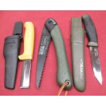 Bahco Laplander folding saw knife, Moraknil stainless companion knife, Hultafors carbon steel STK