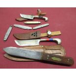 C19th Jonathan Crookes of Sheffield Green River knife with leather belt sheath, blade L12.5cm,