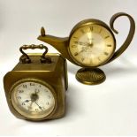 Swiza clock in the form of a Genie's lamp, another smaller square travel clock (2)