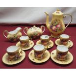 Aynsley Orchard Gold pattern coffee service for six people, decorated by D Jones, including coffee