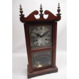 Late C20th thirty one day chiming mantel/wall clock in the Victorian style, glazed double panelled