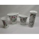 Three Portmeirion Botanic Garden pattern vases, similar vase decorated with flowers and insects (4)