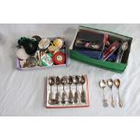 Selection of collectable souvenir teaspoons to include a set of six silver plated Chinese spoons and