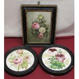 English School, (early C20th) Still life study of roses, oils on porcelain panel, 19cm x 13cm,