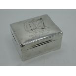 Hallmarked silver cigarette case with personalised pictorial engraving and script 'presented to