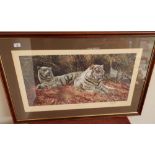 Framed and mounted limited edition No 362/1550 print 'White Tigers Ever Watchful' signed by the