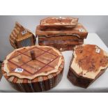 Four hand crafted designer reclaimed burr yew and other wood jewellery boxes (4)