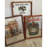 Three pub breweriana mirror back signs, The Hansa Heritage, Martini and Websters Ale menu (3)