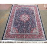 Late C20th Italian Karadagh traditional pattern, navy blue ground wool and silk rug, 170cm x 245cm