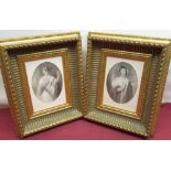 Pair of Victorian hand coloured portraits of ladies, oval mounted in gilt frames, 16cm x 11cm (2)