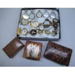 Collection of quartz pocket watches including open faced and hunter cased, inlaid eastern