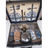 1930's Brexton picnic case for four people, with chrome lidded sandwich boxes, kettle, glass