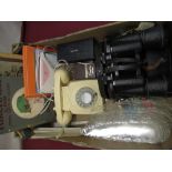 Pair of Russian 7x50 binoculars in leather case, hung with collection of horse racing tickets, cream