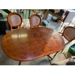 Modern cherry wood effect dining table, four dining chairs and two carvers, W153cm, D92m, H77cm