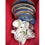 Royal Worcester Bernina part tea set with decorative plates, C19th Leeds pottery blue and white