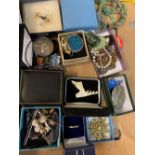 Collection of costume jewellery including, Scottish agate pendant, brooches, necklaces, bracelets,