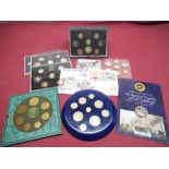 Eight Royal Mint Queen Elizabeth II yearly specimen proof coin sets, years 1970, 1971, 1977, 1982,