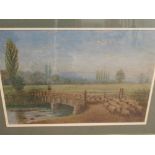 R. Cresswell (British C20th): Shepherd with flock of sheep on a bridge, oil on board, signed and
