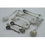 Collection of post Geo.III hallmarked Sterling silver spoons incl. pair of salt spoons with branch