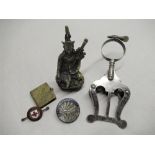 Cast brass figure of oriental deity, chromium plated instrument music holder, Young Farmer's Club