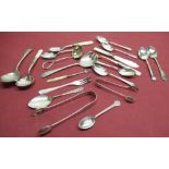 Pair of Victorian hallmarked silver sugar tongs, London 1877, and a selection of silver plated