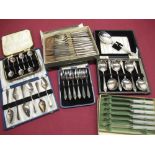 Selection of various EPNS silver plated cutlery, including cased sets of dessert forks, dessert