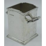 Geo.VI hallmarked Sterling silver rectangular, two handled sauce bottle stand, on stepped base, by