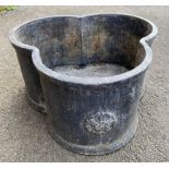 Lead trefoil shaped garden planter, the sides relief decorated with Yorkshire Rose, W39cm H20cm