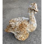 White painted cast iron garden model of a Swan, on naturalistic base, H50cm L46cm