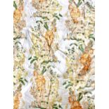 David Hall Collection - Pair of curtains with repeating pattern of yellow and orange, ribbon tied