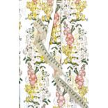 David Hall Collection - Pair of curtains with yellow, white and pink ribbon tied bouquets on a cream