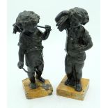 Pair of C19th bronze models emblematic of Spring and Summer, both with dark brown patination, on
