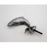 Louis Lejeune Ltd chromed cast metal leaping Salmon car bonnet mascot, stamped on circular base with